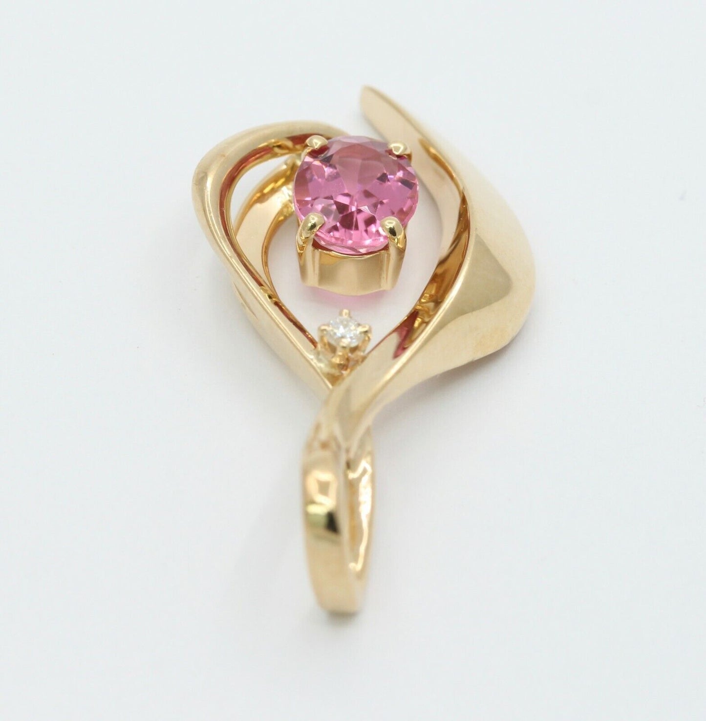14K Musical Note Pink Topaz Diamond Pendant