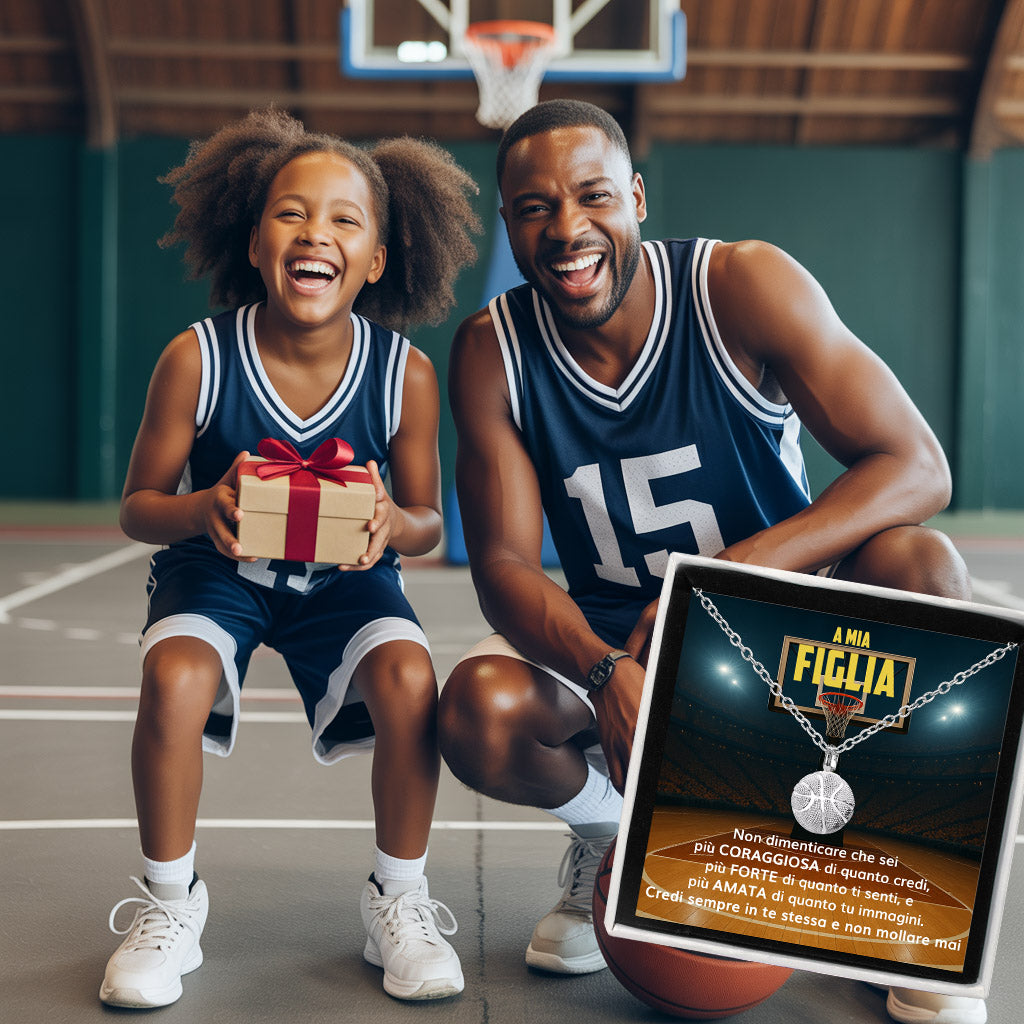 BasketGirl™ Collana palla da Basket con dedica "A mia figlia"