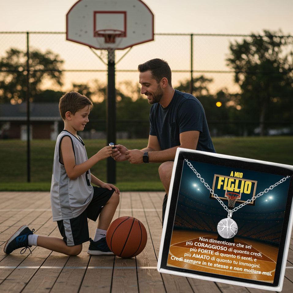 BasketBoy™ Collana palla da Basket con dedica "A mio figlio"