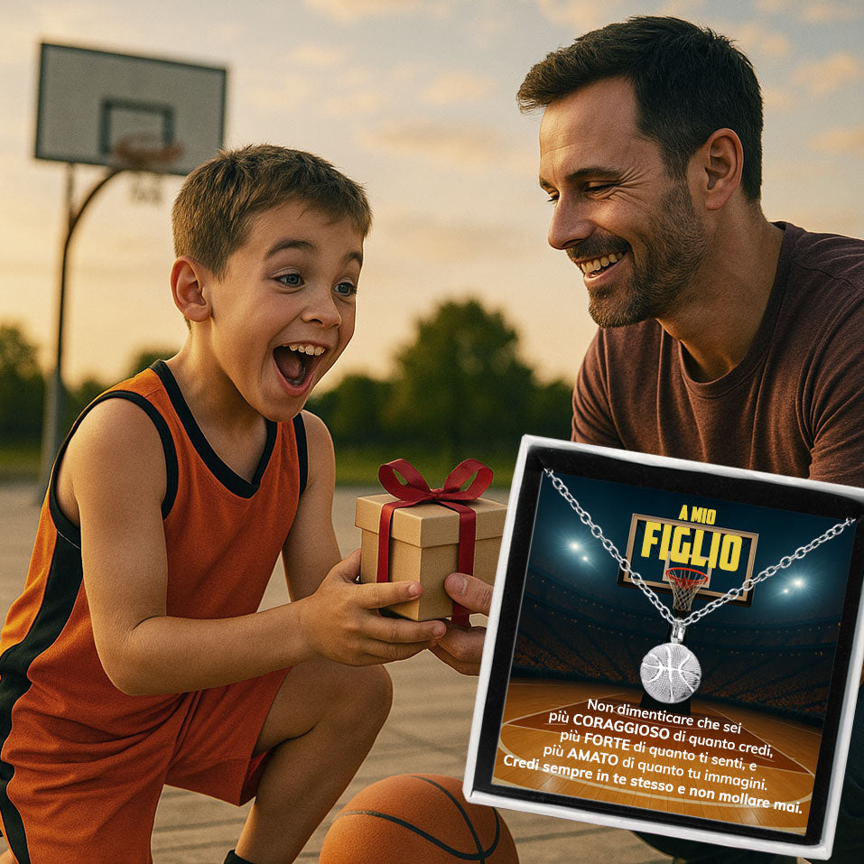 BasketBoy™ Collana palla da Basket con dedica "A mio figlio"