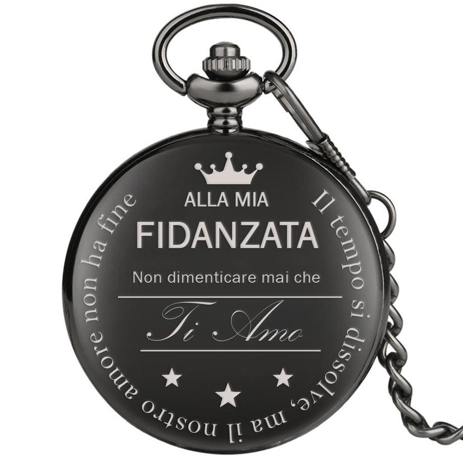 Orologio da taschino con dedica incisa "Alla mia fidanzata" - Nero