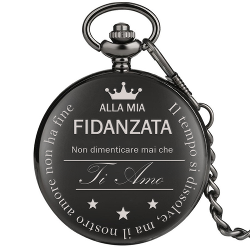 Orologio da taschino con dedica incisa "Alla mia fidanzata" - Nero