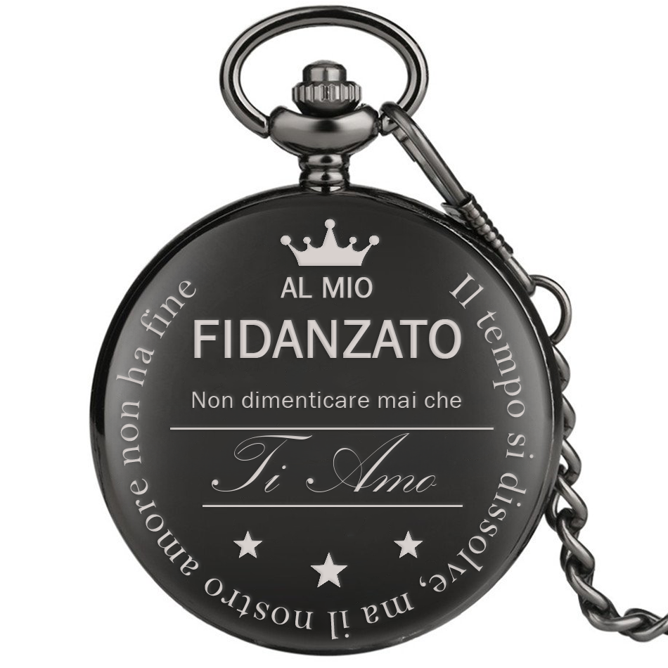 Orologio da taschino con dedica incisa "Al mio fidanzato" - Nero