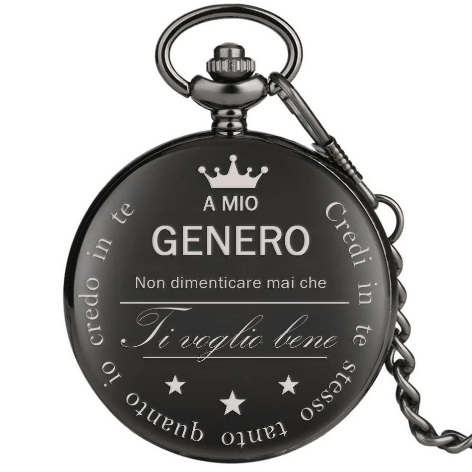 Orologio da taschino con dedica incisa "Al mio genero" - Nero
