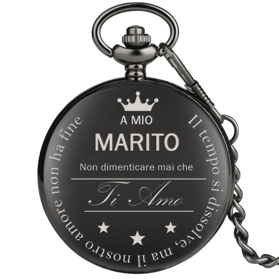 Orologio da taschino con dedica incisa "A mio marito" - Nero