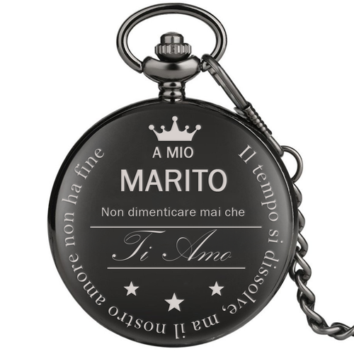 Orologio da taschino con dedica incisa "A mio marito" - Nero