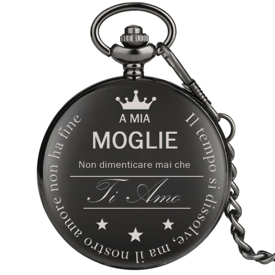 Orologio da taschino con dedica incisa "A mia moglie" - Nero