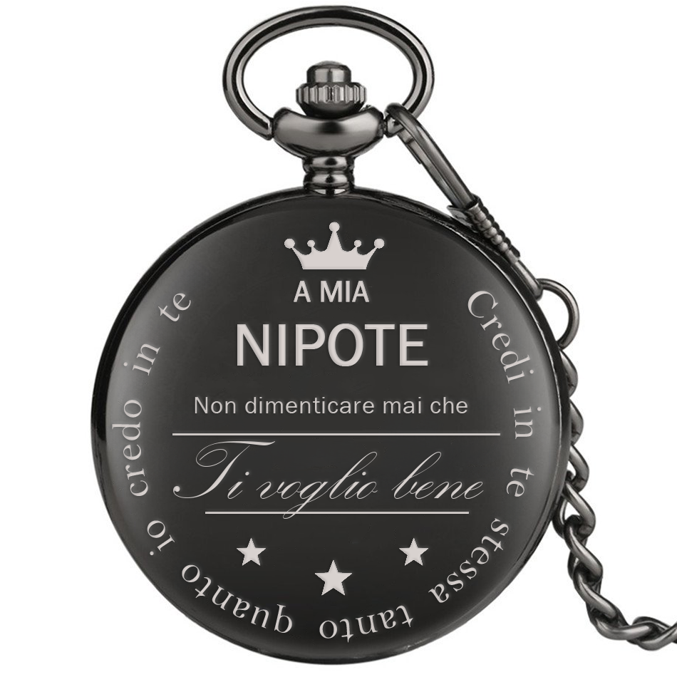 Orologio da taschino con dedica incisa "A mia nipote" - Nero