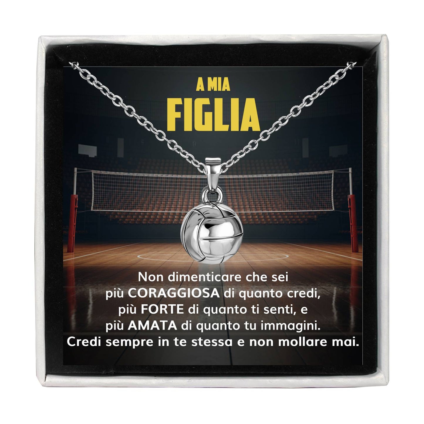 VolleyGirl™ Collana palla da pallavolo con dedica “A mia figlia”