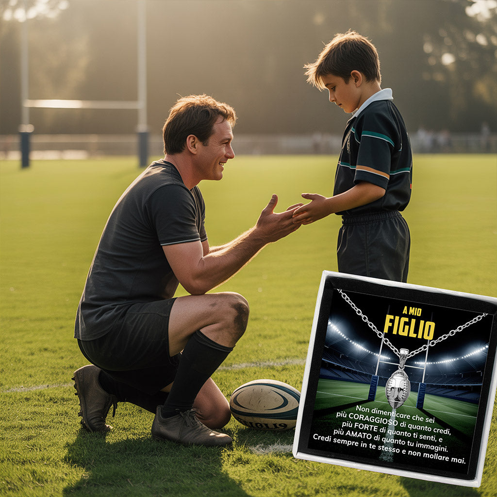 MetaBoy™ Collana pallone da Rugby con dedica "A mio figlio"