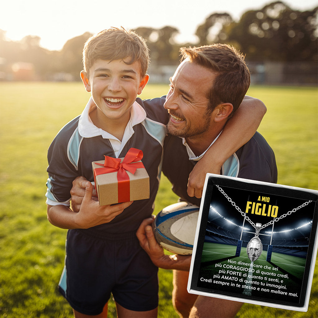 MetaBoy™ Collana pallone da Rugby con dedica "A mio figlio"