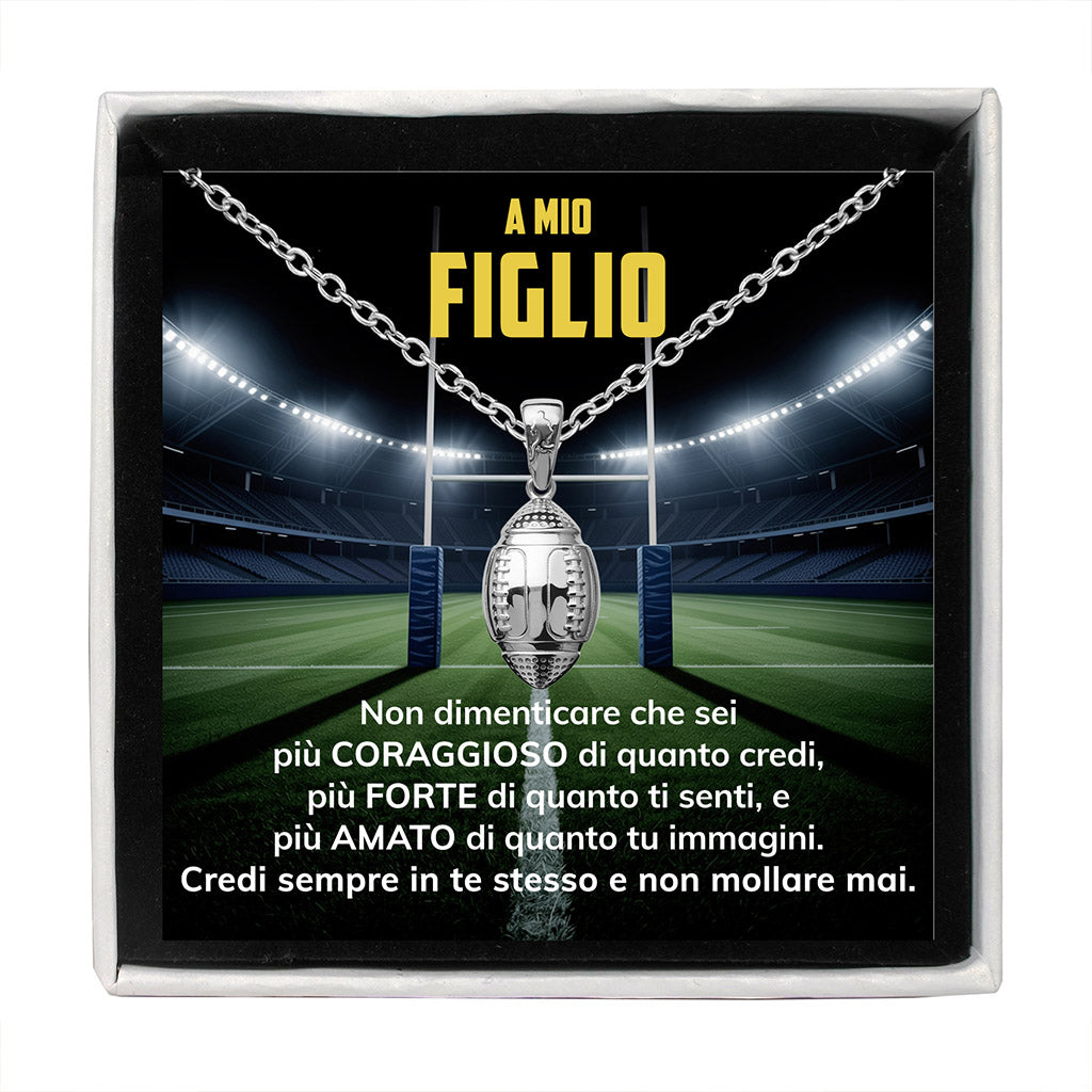 MetaBoy™ Collana pallone da Rugby con dedica "A mio figlio"
