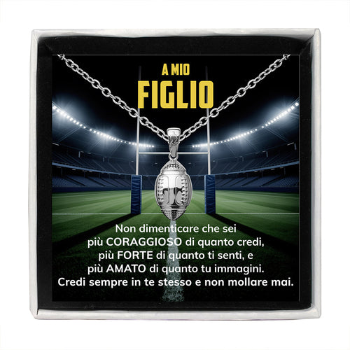 MetaBoy™ Collana pallone da Rugby con dedica "A mio figlio"