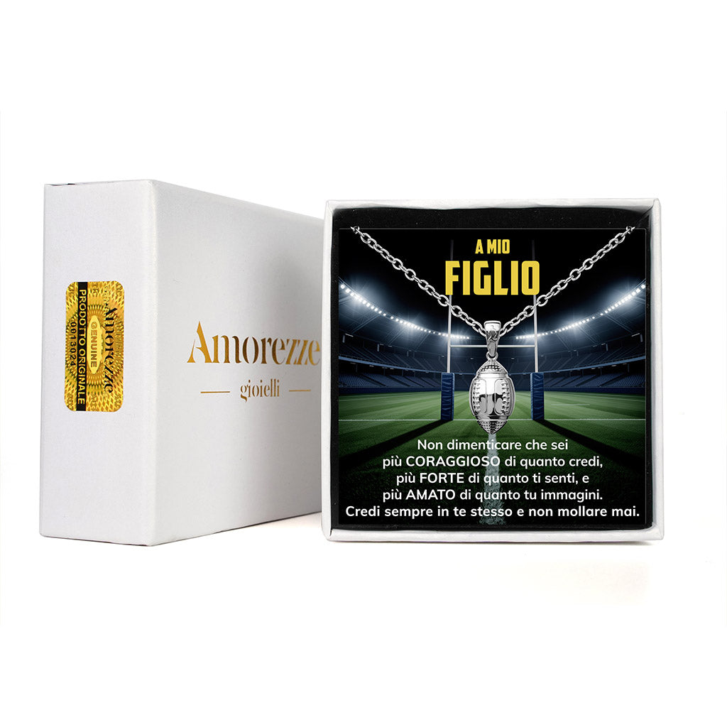 MetaBoy™ Collana pallone da Rugby con dedica "A mio figlio"