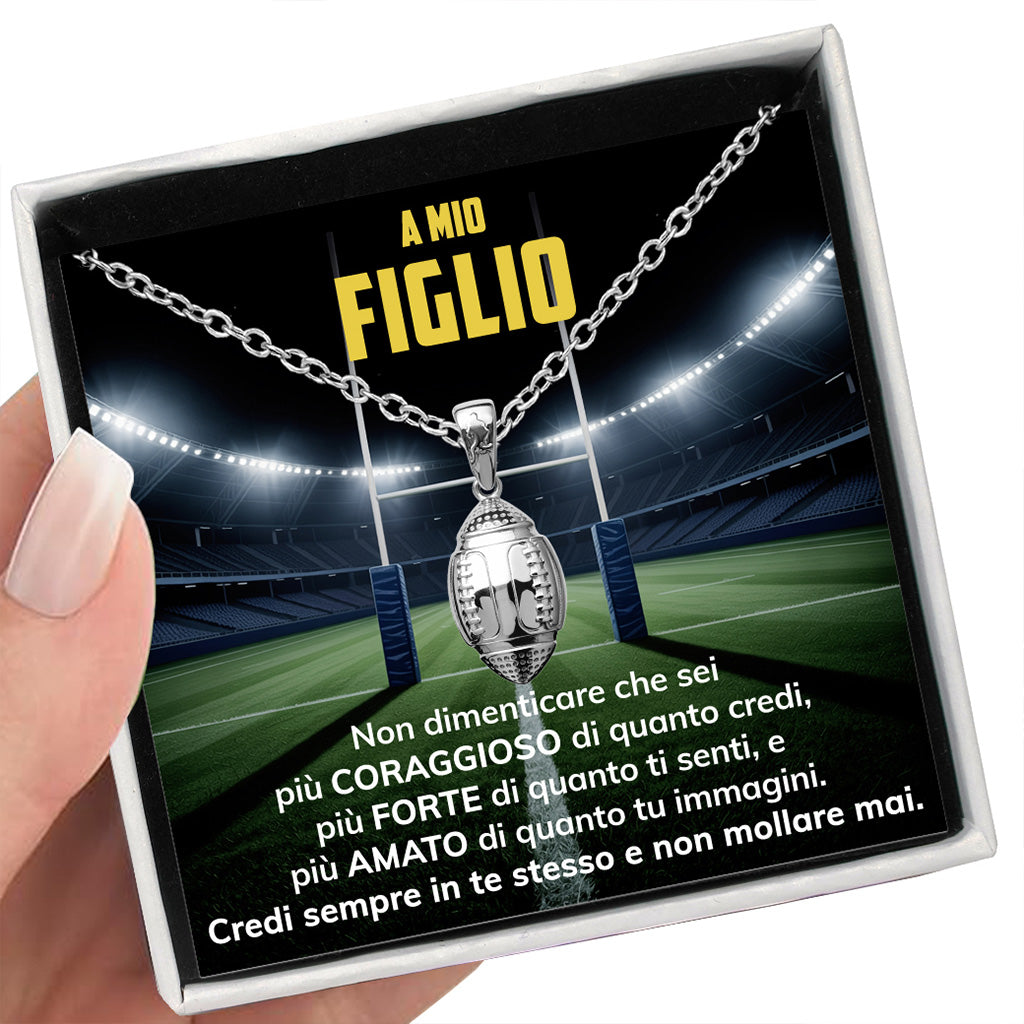 MetaBoy™ Collana pallone da Rugby con dedica "A mio figlio"