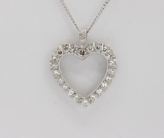 14K White Gold Diamond Heart Pendant