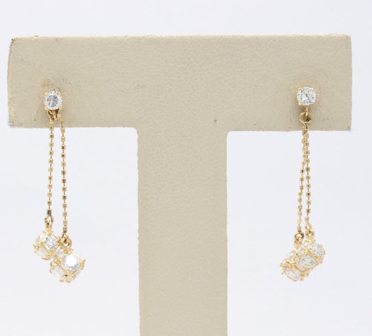 14K Yellow Gold Cubic Zirconia Dangling Drop Earrings