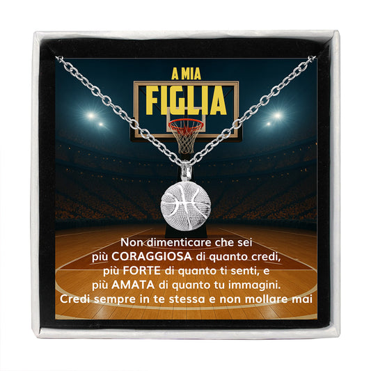 BasketGirl™ Collana palla da Basket con dedica "A mia figlia"