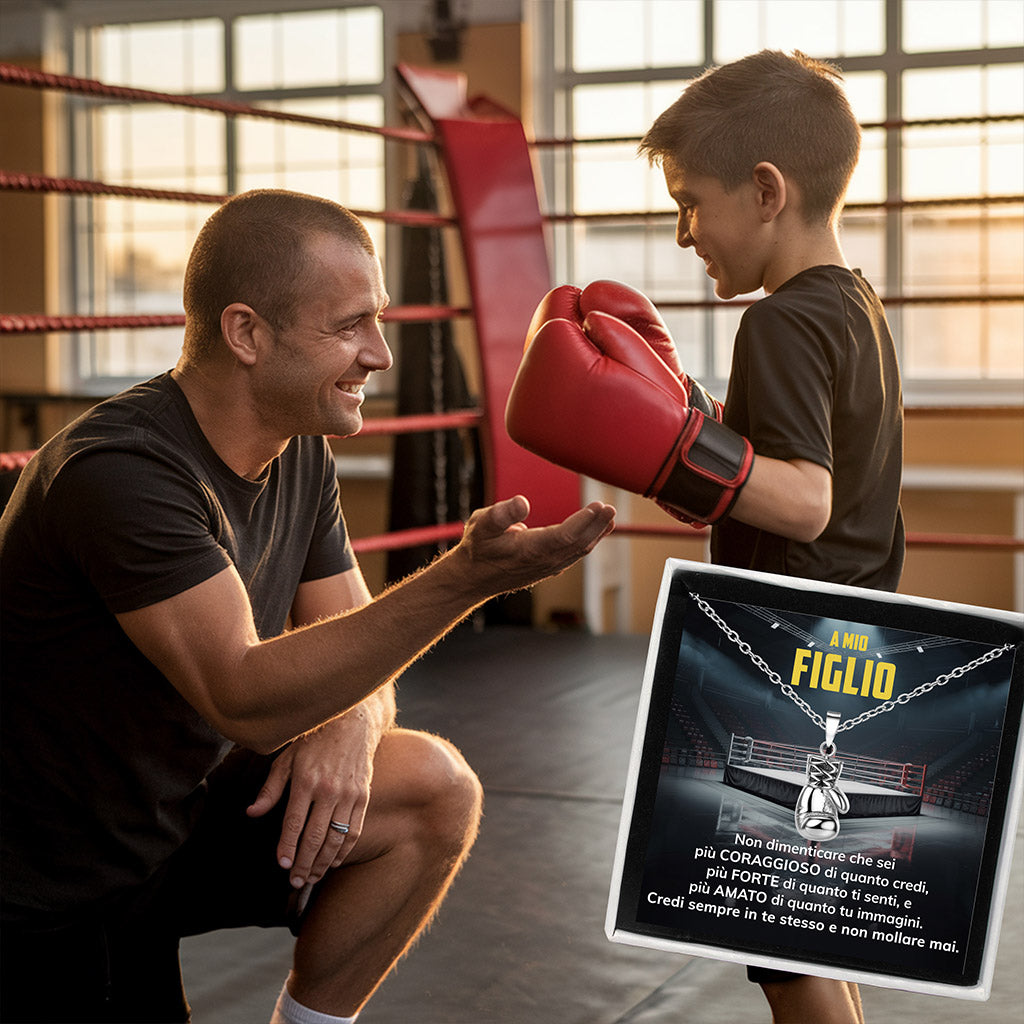 BoxeBoy™ Collana Guantone da Boxe con Dedica "A mio figlio"