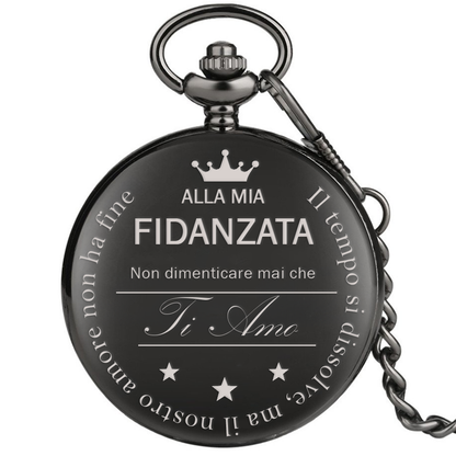 Orologio da taschino con dedica incisa "Alla mia fidanzata" - Nero