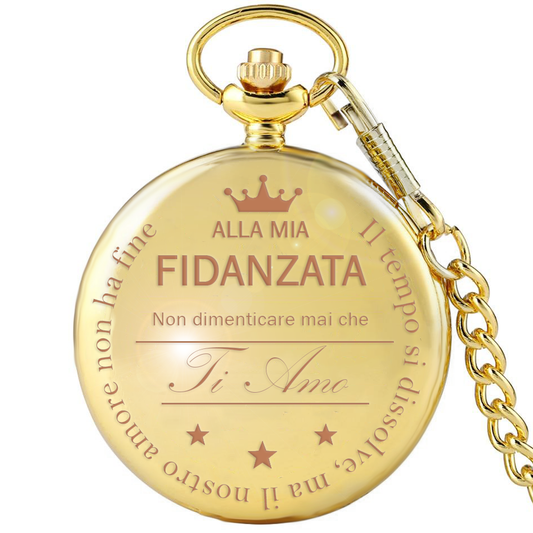 Orologio da taschino con dedica incisa "Alla mia fidanzata" - Oro
