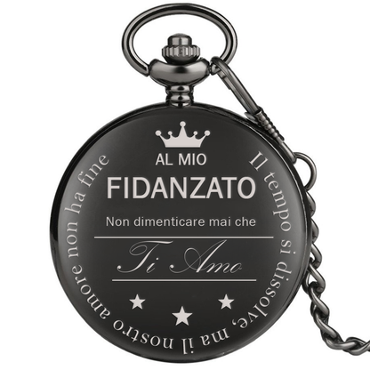 Orologio da taschino con dedica incisa "Al mio fidanzato" - Nero