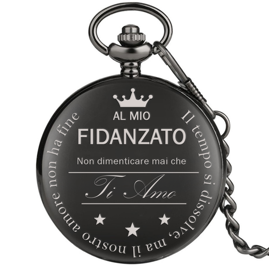 Orologio da taschino con dedica incisa "Al mio fidanzato" - Nero