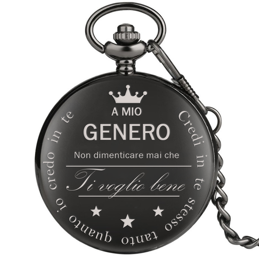 Orologio da taschino con dedica incisa "Al mio genero" - Nero