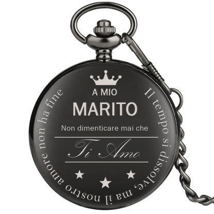 Orologio da taschino con dedica incisa "A mio marito" - Nero