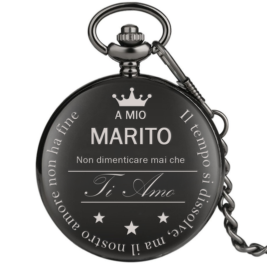 Orologio da taschino con dedica incisa "A mio marito" - Nero