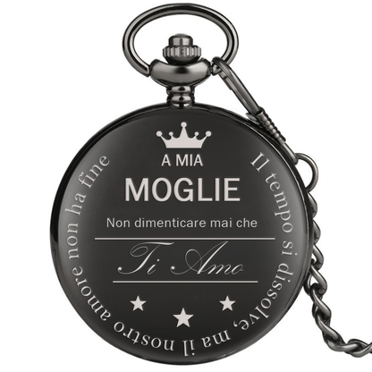 Orologio da taschino con dedica incisa "A mia moglie" - Nero