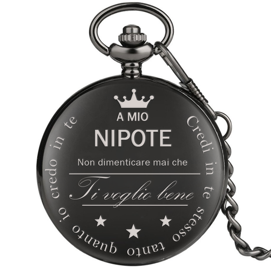 Orologio da taschino con dedica incisa "A mio nipote" - Nero