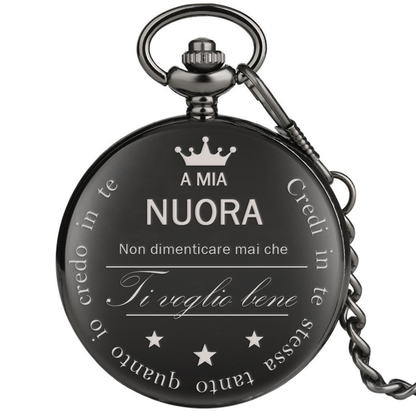 Orologio da taschino con dedica incisa "Alla mia nuora" - Nero