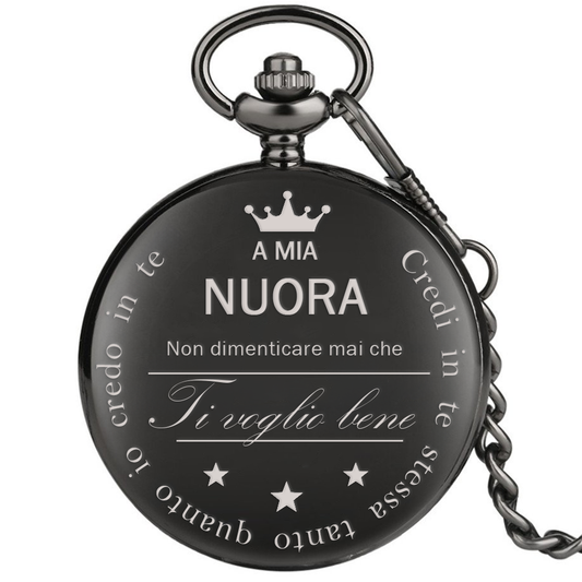 Orologio da taschino con dedica incisa "Alla mia nuora" - Nero
