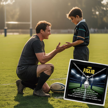 MetaBoy™ Collana pallone da Rugby con dedica "A mio figlio"