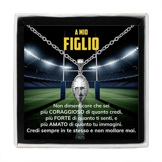 MetaBoy™ Collana pallone da Rugby con dedica "A mio figlio"